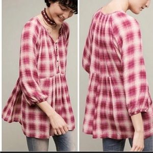 Anthropologie Maeve Cavalon peplum Plaid swing top